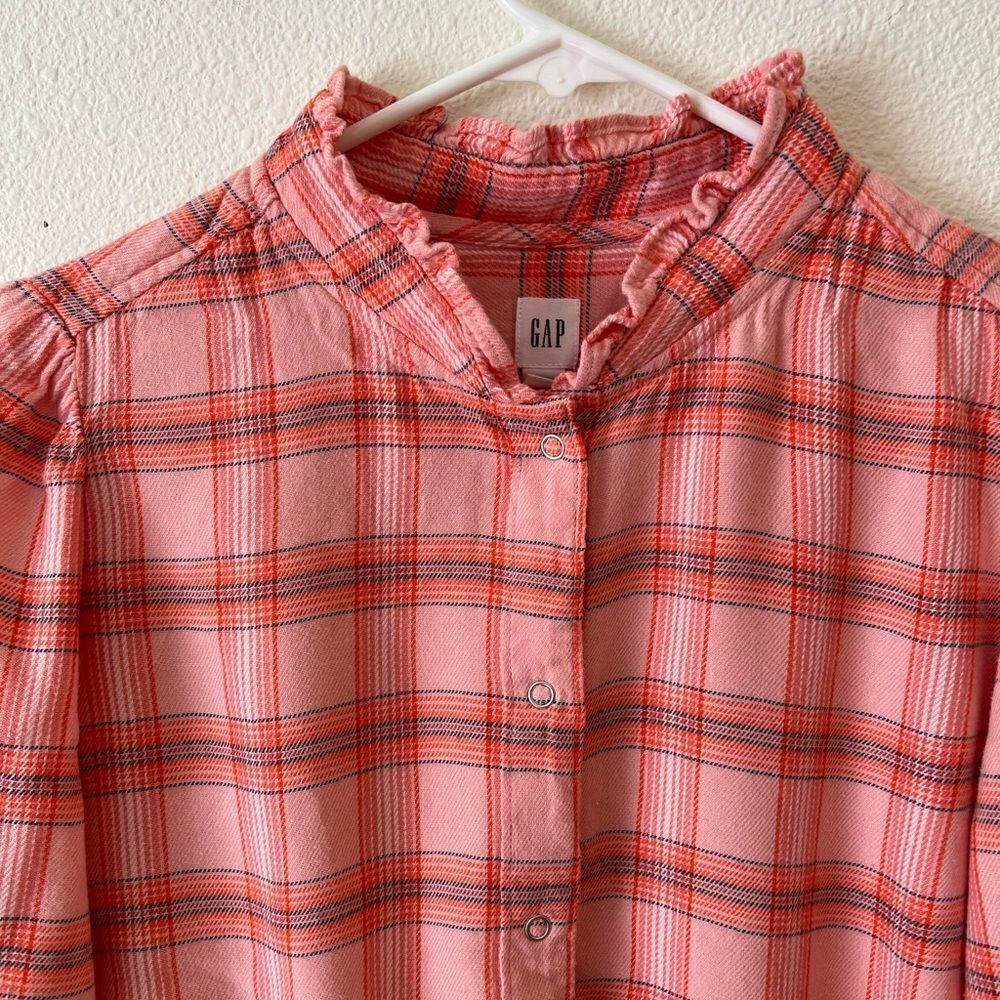 GAP Plaid Ruffle-Neck Blouse M - Picture 4 of 7